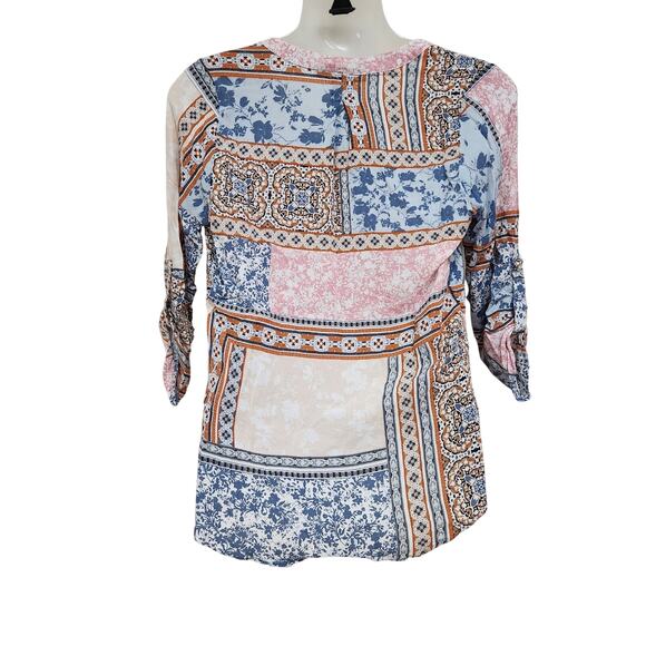Daniel Rainn Gilligan Patchwork Pintuck Tunic Top Multi 3/4 Sleeve Size Medium - Picture 2 of 10